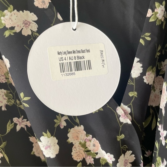 Princess Polly Marty Long Sleeve Mini Dress Black Floral - Picture 7 of 8